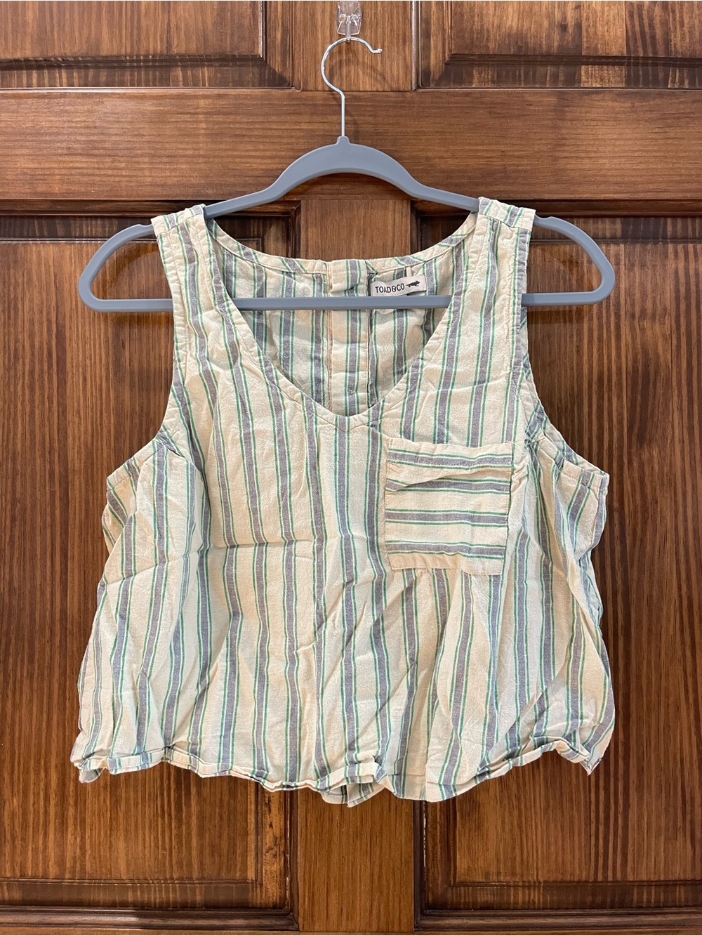 Toad&Co Striped Button-Back Sleeveless Camisole - Cream & Green - Picture 3 of 5